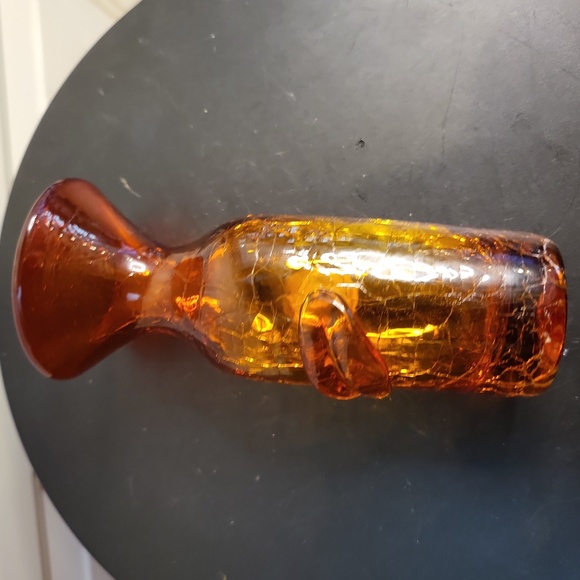 Blenko Crackle Amber Vase with Applied Leaf 5.25" - Picture 10 of 12